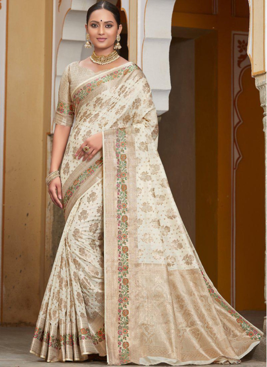 Buy Designer Off White Banarasi Silk Traditional Saree For Womens Online |  Craftsvilla